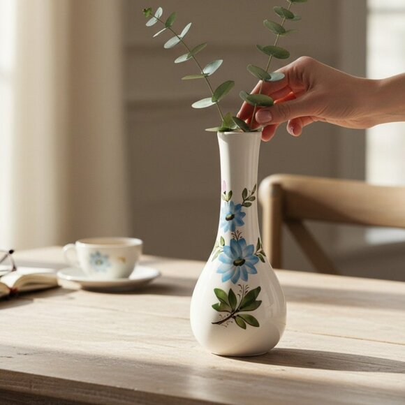 FTD Other - VTG FTD Bud Flower Vase White and Blue Cornflower Flowers Contemporary Decor